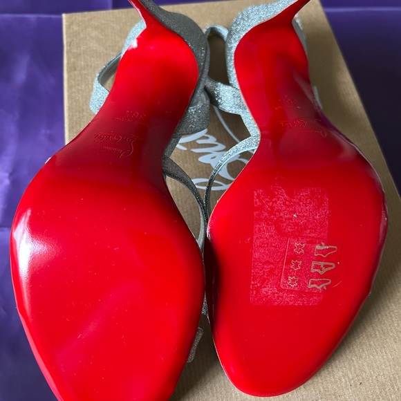 Christian Louboutin Emilie 100 Slingback Sandals Heels Shoes Silver Glitter 36.5 - Picture 11 of 16